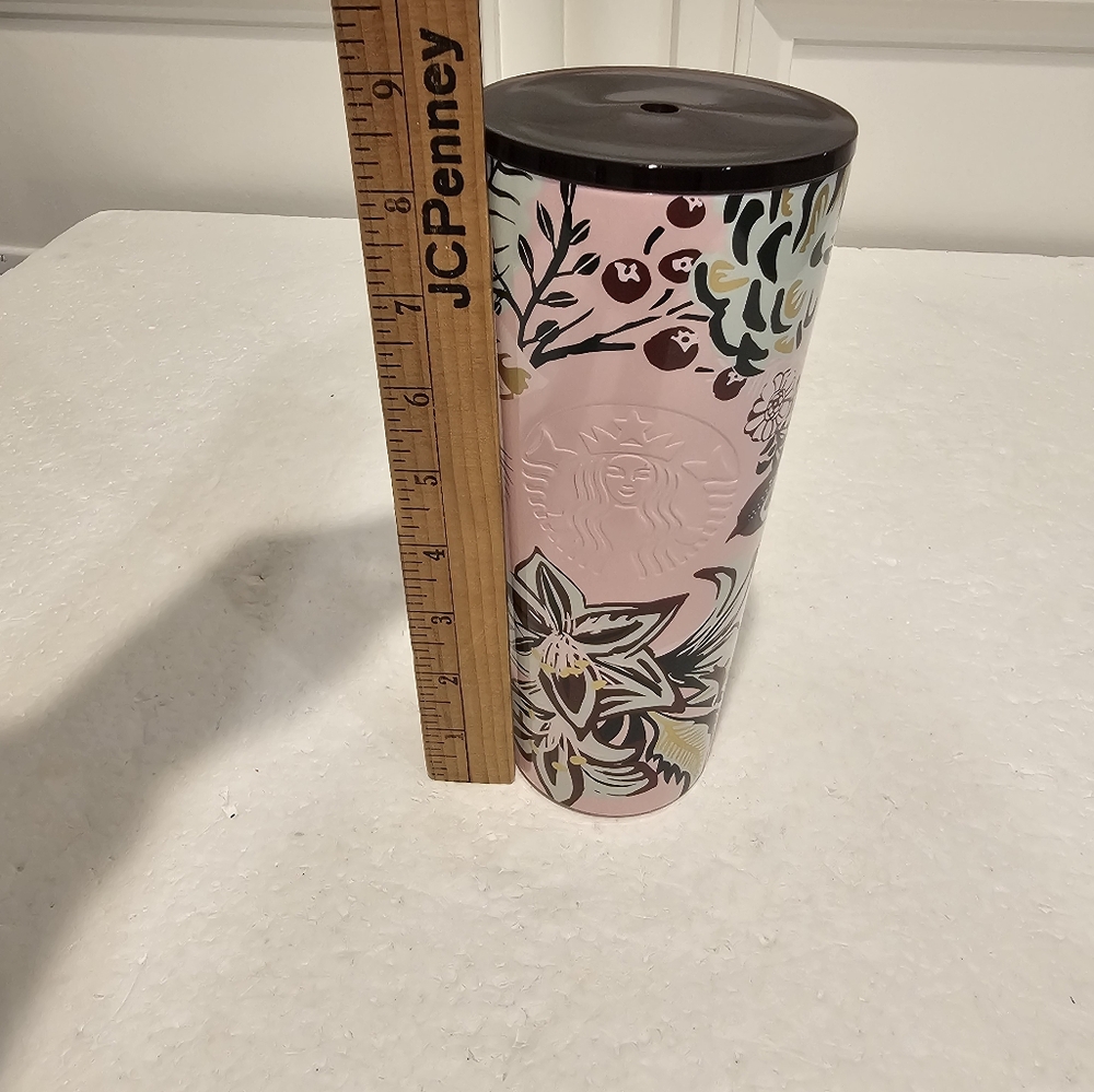 Starbucks Rare 2022 Holiday Pink Enchanted Forest Berry Stainless 24oz T… - Picture 4 of 4
